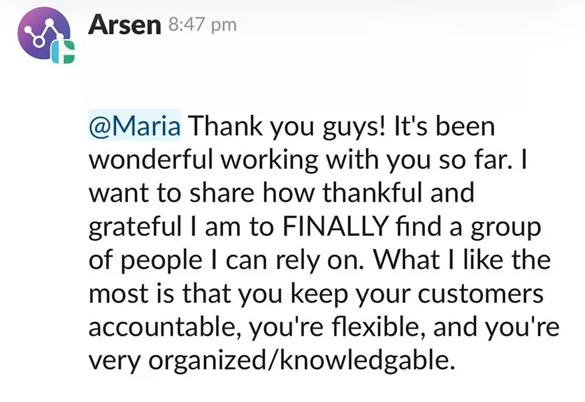 Client message from Arcen to Maria